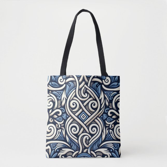 Tote Bag Motif moderne grec bleu et blanc (Devant)