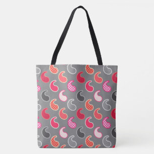 Tote Bag Motif moderne Paisley, Coral, rose sur gris / gris