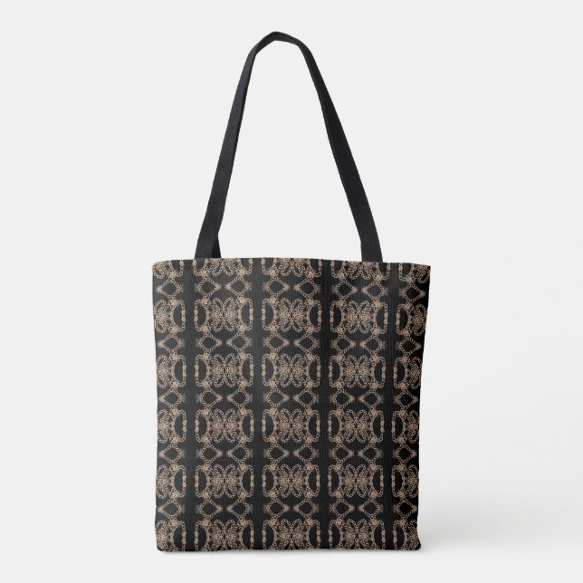 Tote Bag Motif moderne unique en forme de noir et beige (Dos)