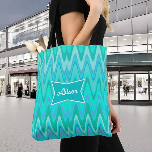 Tote Bag Motif moderne zigzag - vagues turquoise (Créateur téléchargé)
