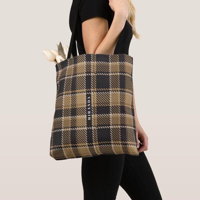 Tote Bag motif monogramme Brown et beige (De près)