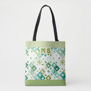 Tote Bag Motif mosaïque personnalisé vert olive sarcelle bl