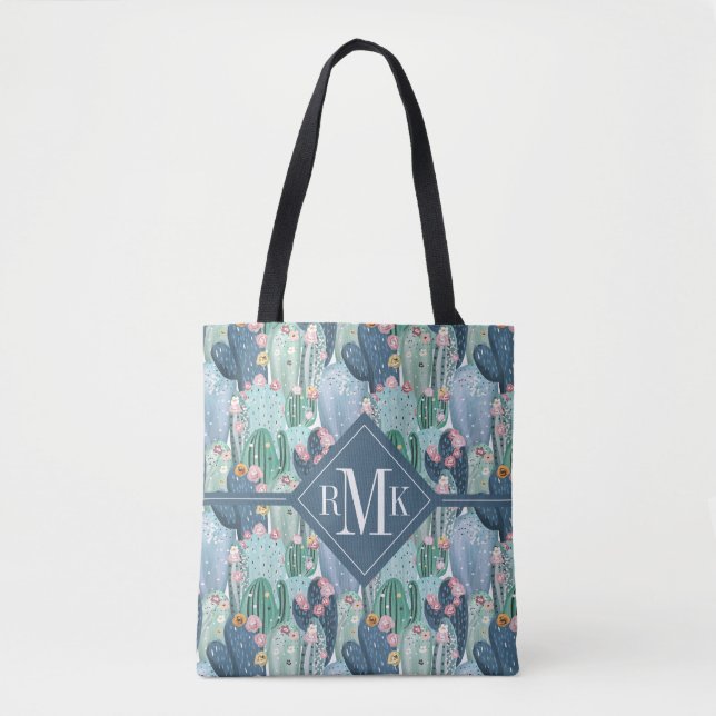 Tote Bag Motif mou de cactus du monogramme | Patel (Devant)