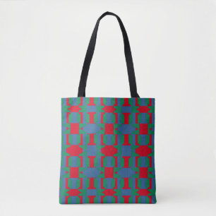 Tote Bag Motif multicolore Abstrait Carrés bleu et rouge