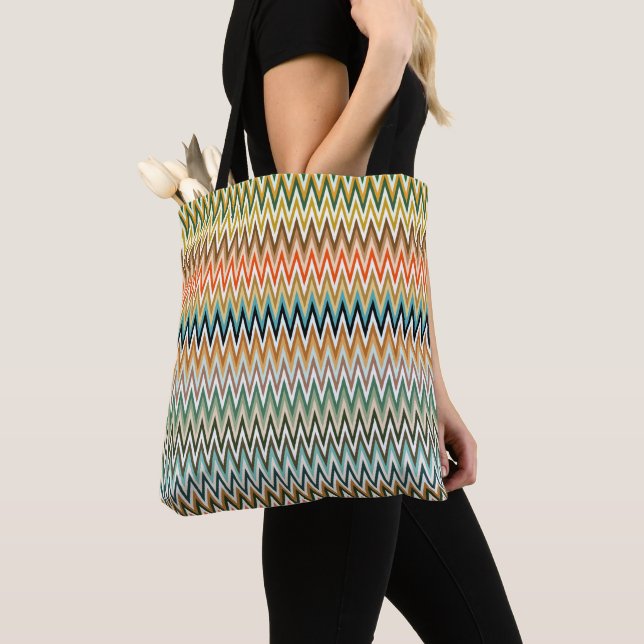 Tote Bag Motif multicolore Zigzag (De près)