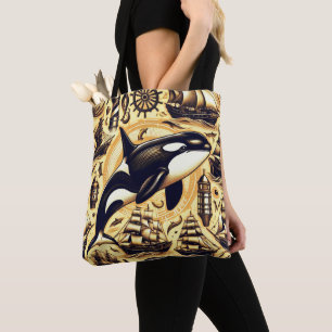 Tote Bag Motif Nautique Orca vintage
