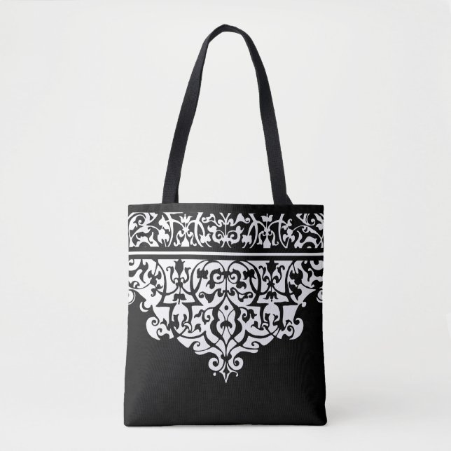 Tote Bag Motif Orné noir et blanc personnalisable Fourre-to (Devant)