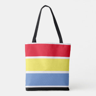 Tote Bag Motif ovale bleu, jaune et rouge sur fond noir
