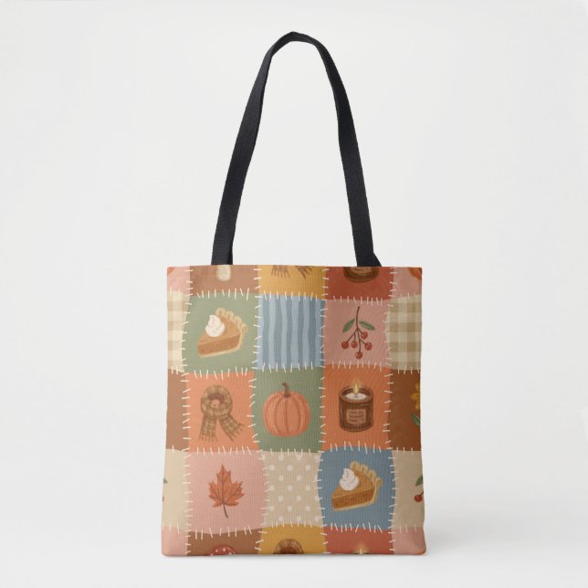 Tote Bag Motif patchwork d'automne (Devant)