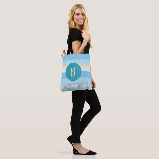 Tote Bag Motif rayé monogramme bleu (Sur le modèle)