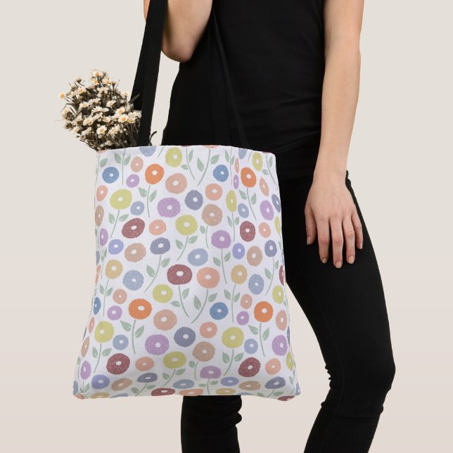 Tote Bag Motif Répété Fleur Floue Pastels sur Blanc (De près)
