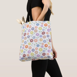 Tote Bag Motif Répétitif Fleur Floue Pastels sur Fond Blanc