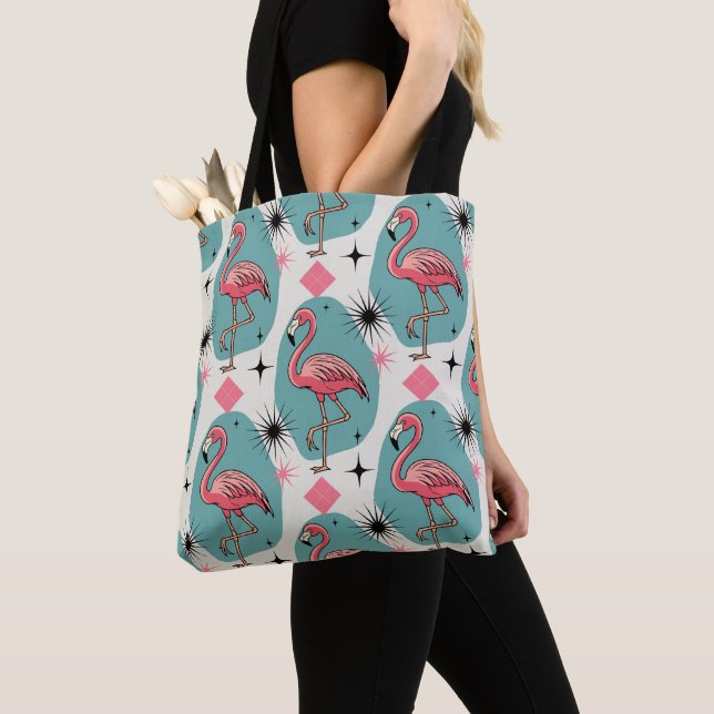 Tote Bag Motif rétro Flamingo du milieu du siècle (De près)