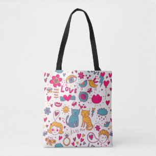 Tote Bag Motif romantique coloré