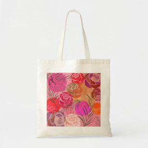 Tote Bag Motif rose avec fleurs et tasse à café plante