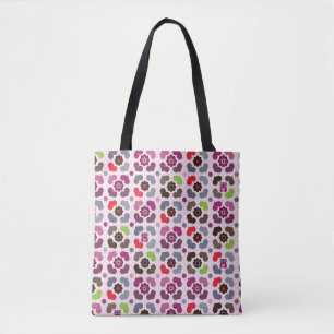 Tote Bag motif rose de fleurs et de hiboux
