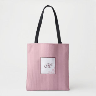 Tote Bag Motif Rose en bande rose - Monogramme initial du s