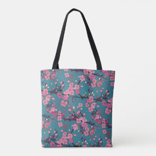 Tote Bag Motif rose foncé et Turquoise en fleurs