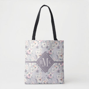 Tote Bag Motif rose mou d'aquarelle du monogramme