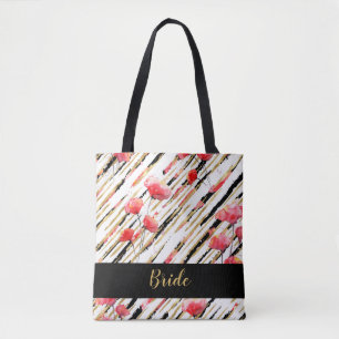 Tote Bag Motif rouge blanc de pavot de noir d'or de *~*