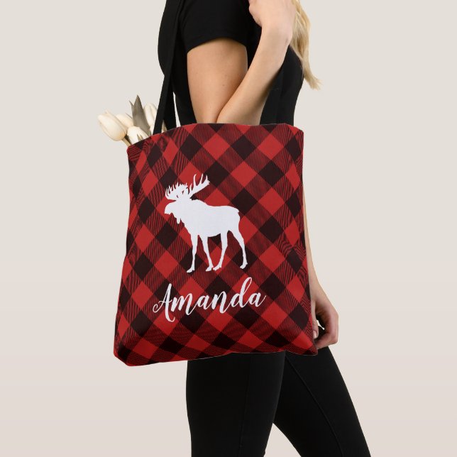 Tote Bag Motif rouge orignal et bison Noël (De près)