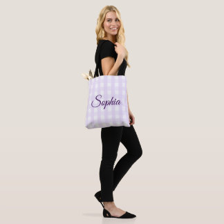 Tote Bag Motif sans couture à carreaux en vichy lilas peint