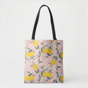 Tote Bag Motif sans couture avec branches d'oranges en fleu