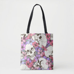 Tote Bag Motif sans couture avec crânes trouver des fleurs