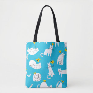 Tote Bag Motif sans couture avec des chats drôles jouant av
