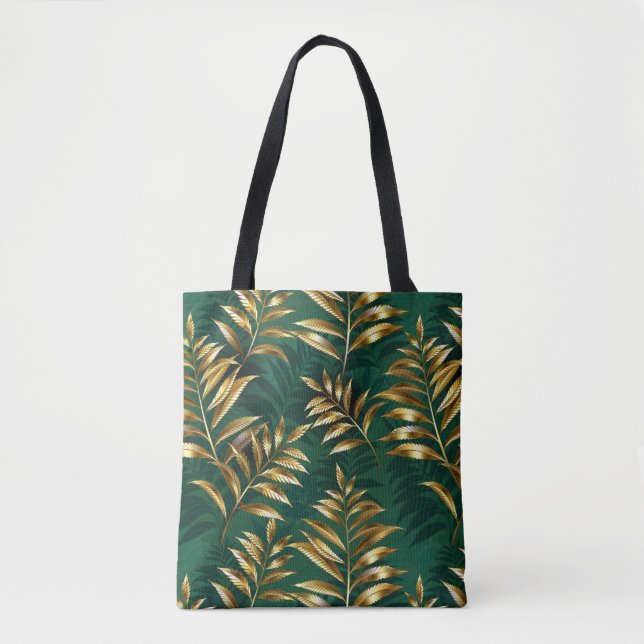 Tote Bag Motif sans couture avec des fougères dorées (Devant)