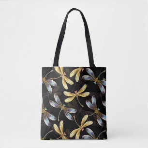 Tote Bag Motif sans couture avec libellules d'or