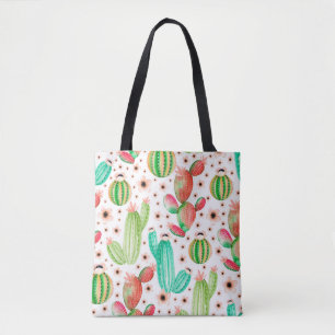Tote Bag Motif sans couture avec succulents. Aquarelle cact