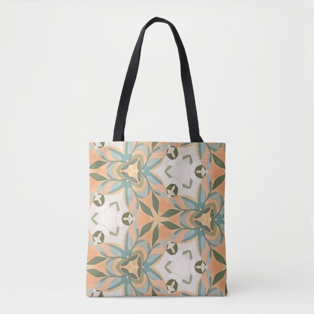 Tote Bag Motif sans couture de botanique bleu pêche (Devant)
