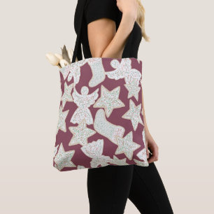 Tote Bag Motif sans couture de cookies de Noël bordeaux