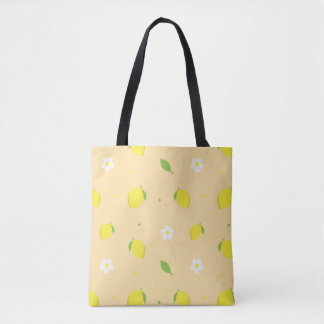 Tote Bag Motif sans couture orange jaune avec fleurs blanch