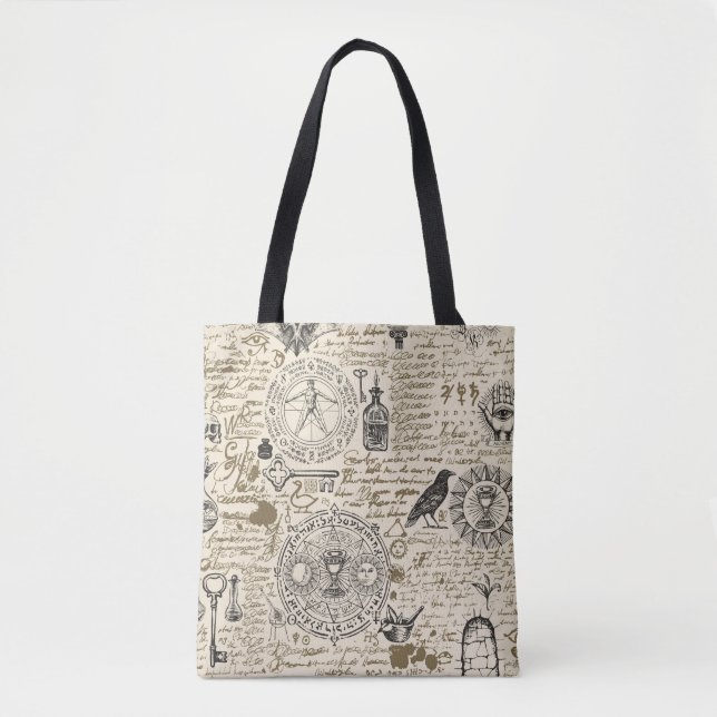 Tote Bag motif sans soudure sur un thème d'alchimie en vint (Devant)