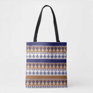 Tote Bag Motif scandinave rayé brun bleu