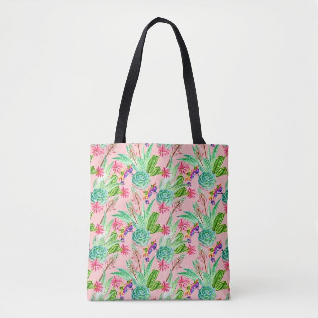 Tote Bag Motif se développant de Succulents d'aquarelle (Devant)