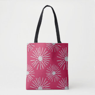 Tote Bag Motif Soleil Levant Rétro Gras en Rose Profond et