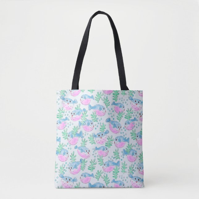 Tote Bag Motif sous-marin Pastel Puffer Fish (Devant)