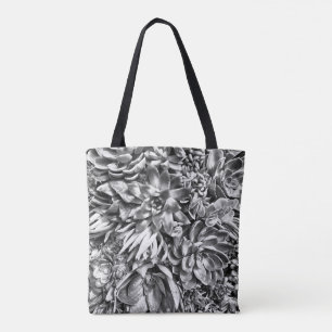 Tote Bag Motif succulent noir et blanc moderne chic de