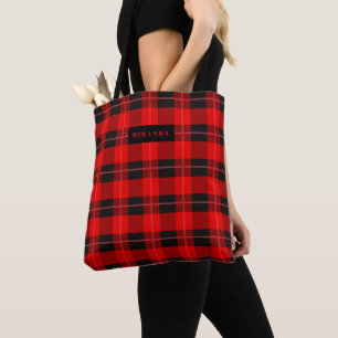 Tote Bag Motif tartan de buffle noir et rouge