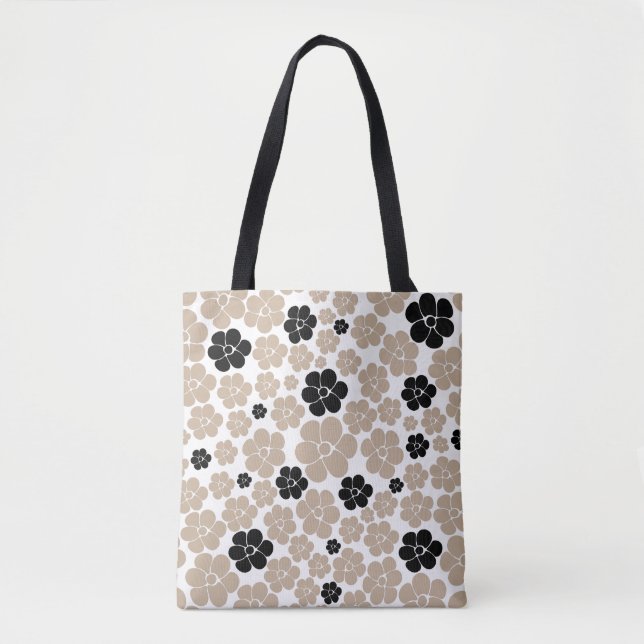 Tote Bag Motif tendance en Taupe, noir et blanc (Devant)