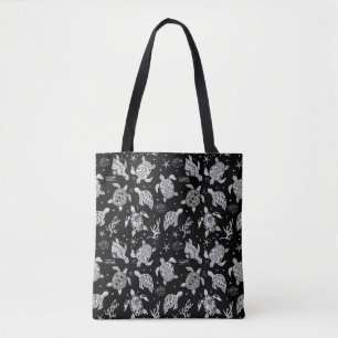 Tote Bag motif tortue vintage noir et blanc