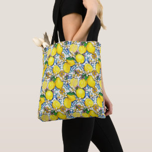 Tote Bag Motif traditionnel méditerranéen aux citrons