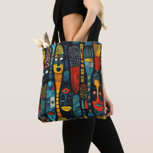 Tote Bag Motif tribal africain avec idoles.