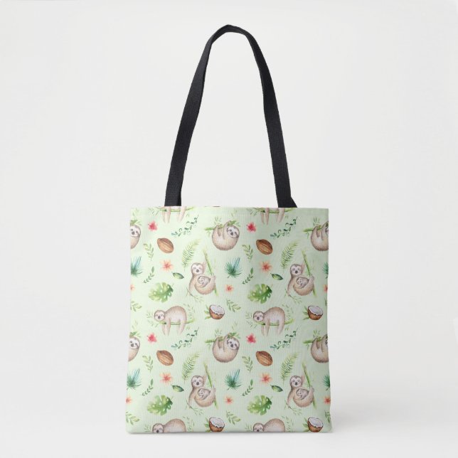 Tote Bag Motif tropical de paresse de noix de coco (Devant)