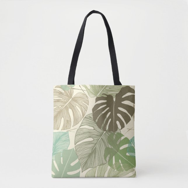 Tote Bag Motif Tropical Monstera Retro à main (Devant)