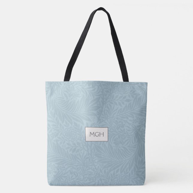 Tote Bag Motif végétal bleu Monogramme (Devant)