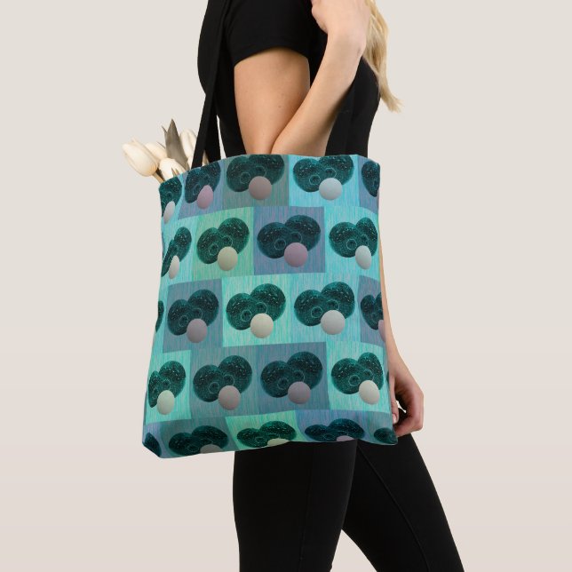 Tote Bag Motif Vérifié Des Boules De Pelouse Versées Aqua, (De près)